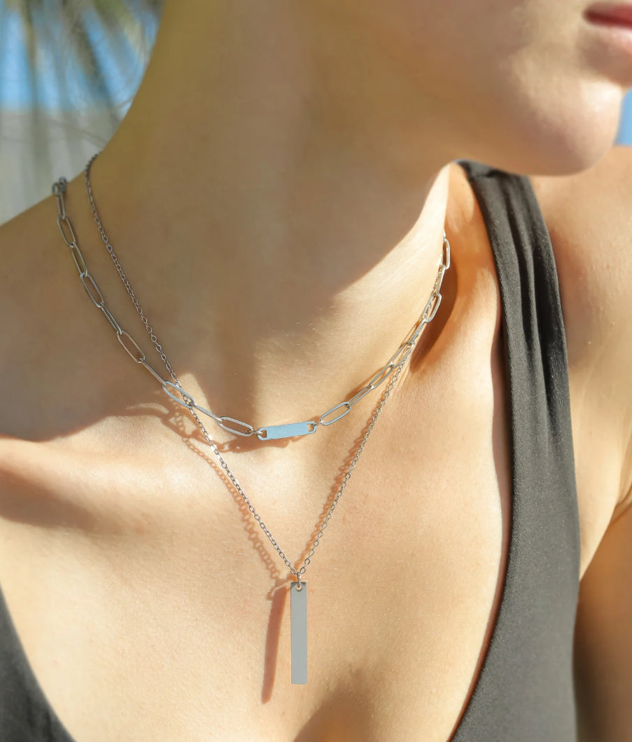Engravable Paperclip Bar Necklace
