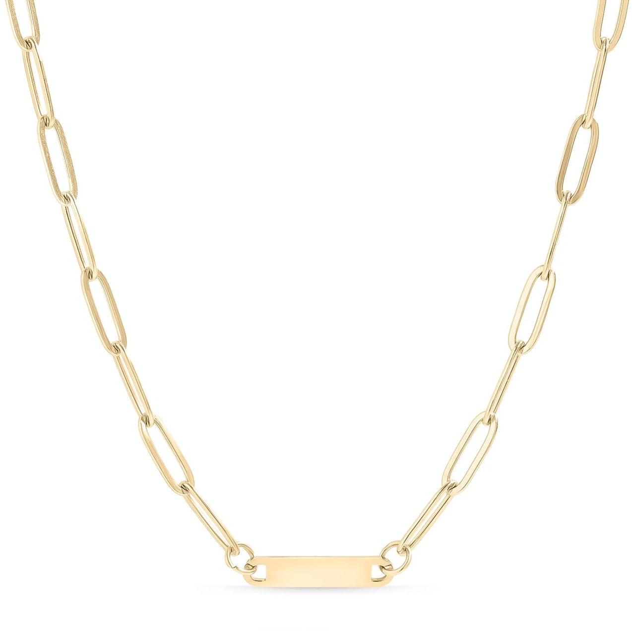 Engravable Paperclip Bar Necklace in Gold