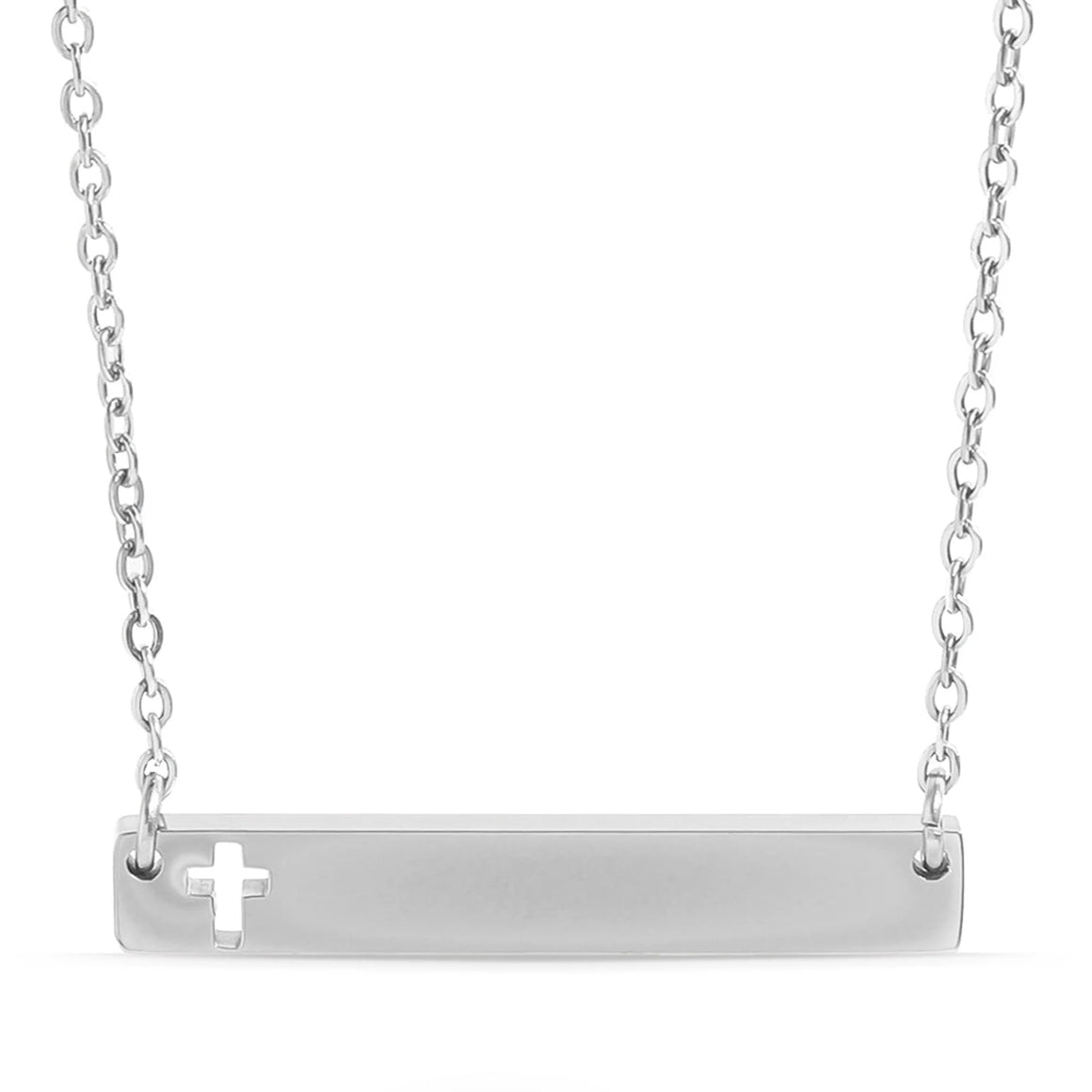 Engravable Cutout Cross Bar Necklace