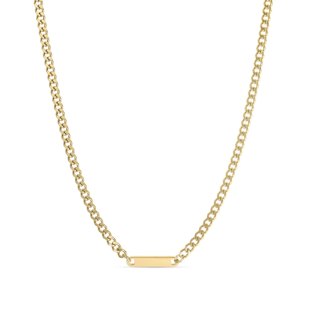 Engravable Curb Chain Bar Necklace in Gold