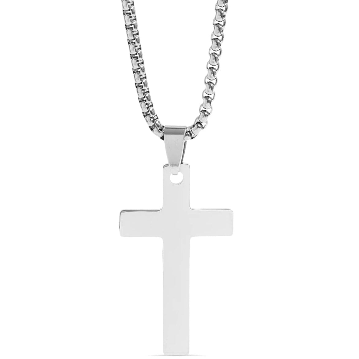 Engravable Cross Necklace with Rounded Box Chain