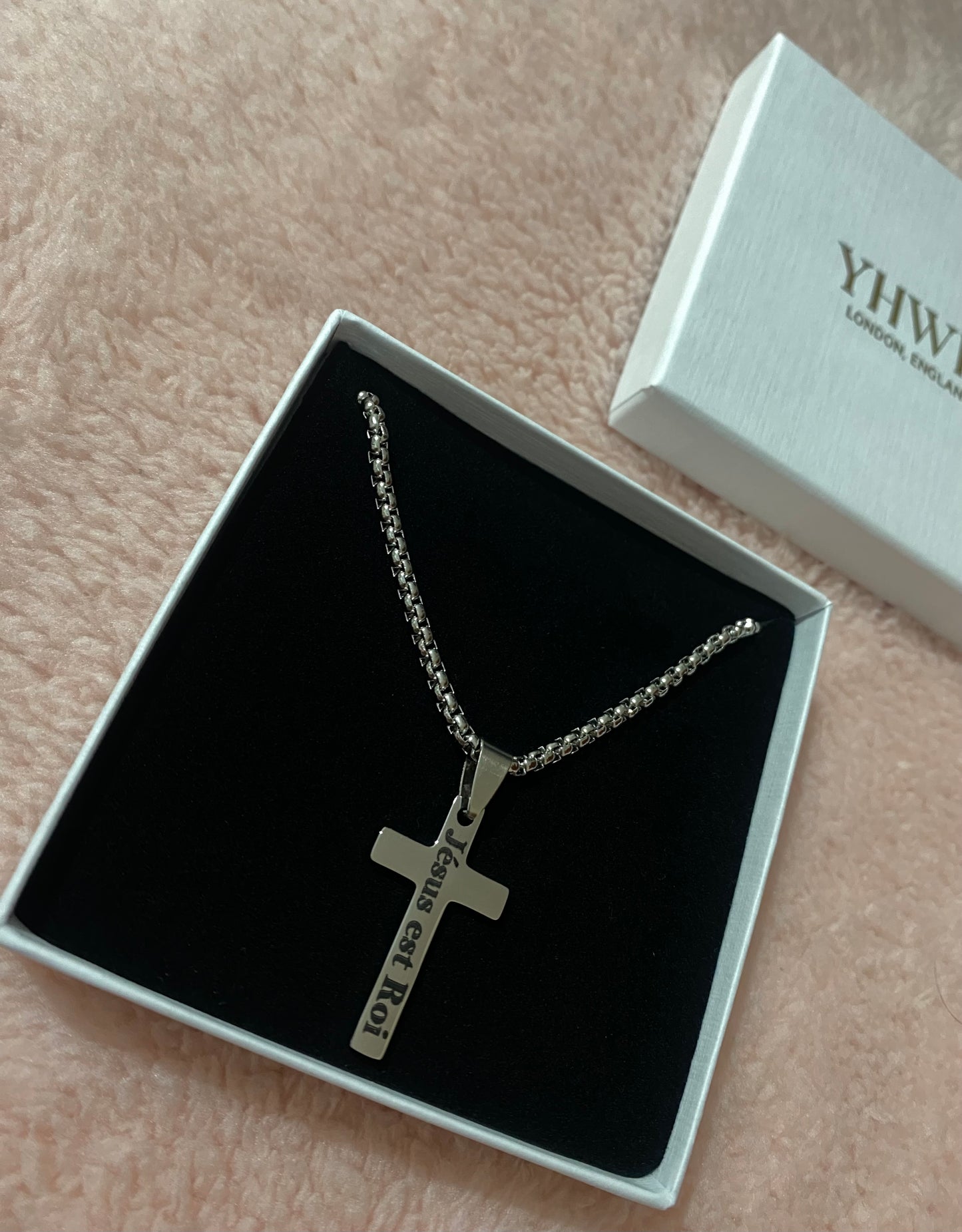 Engravable Cross Necklace with Rounded Box Chain