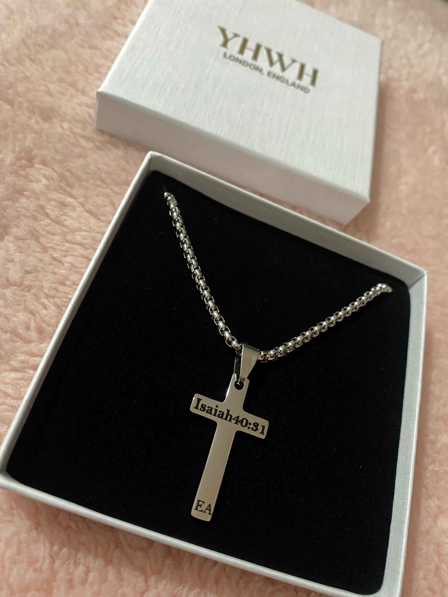 Engravable Cross Necklace with Rounded Box Chain