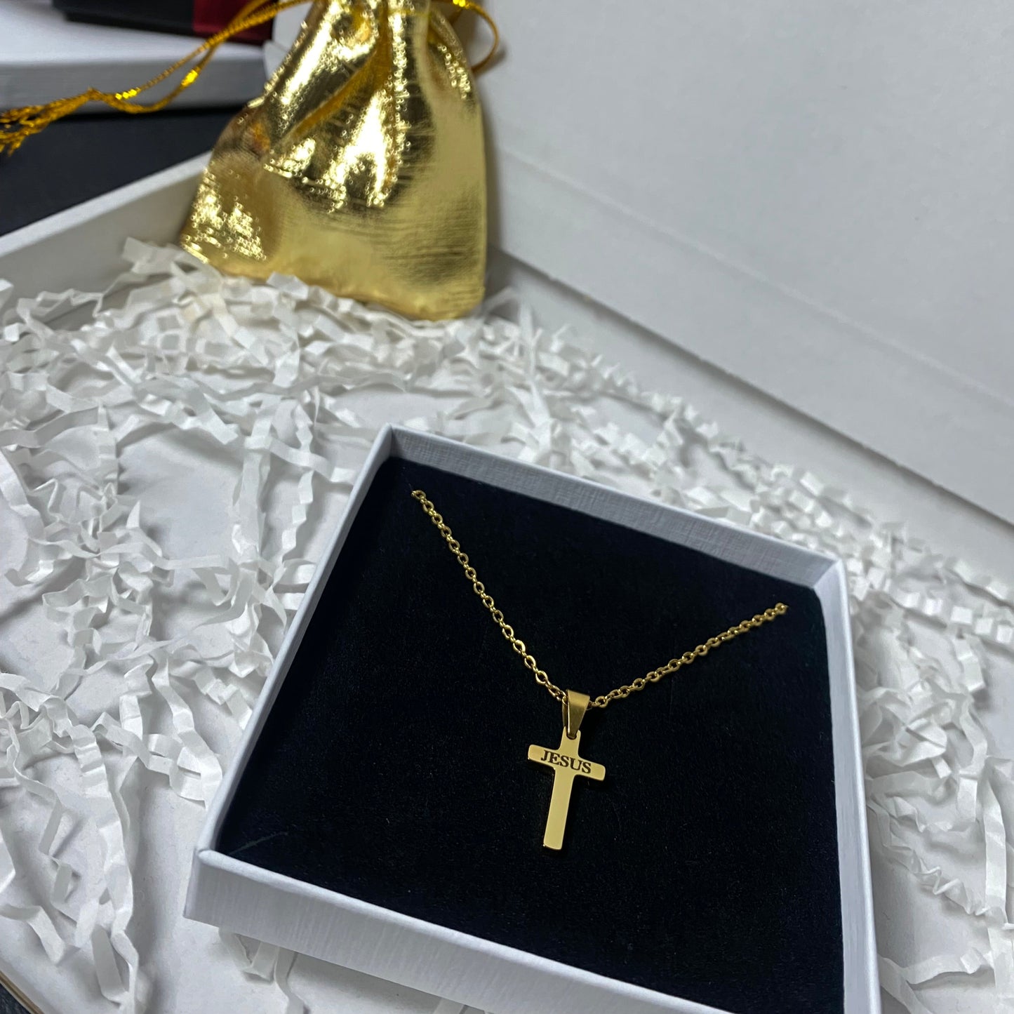 Engravable Cross Necklace in Gold