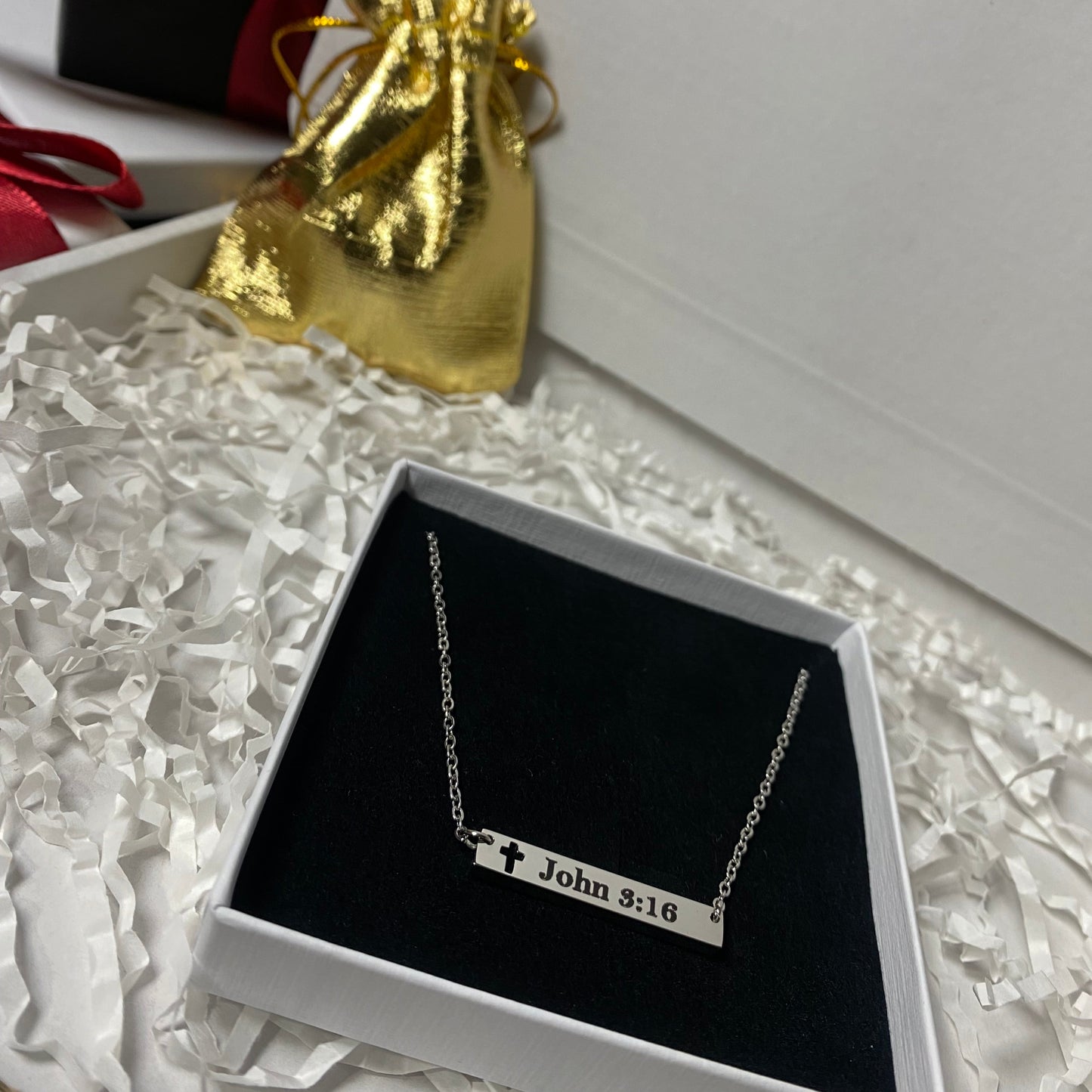 Engravable Cutout Cross Bar Necklace