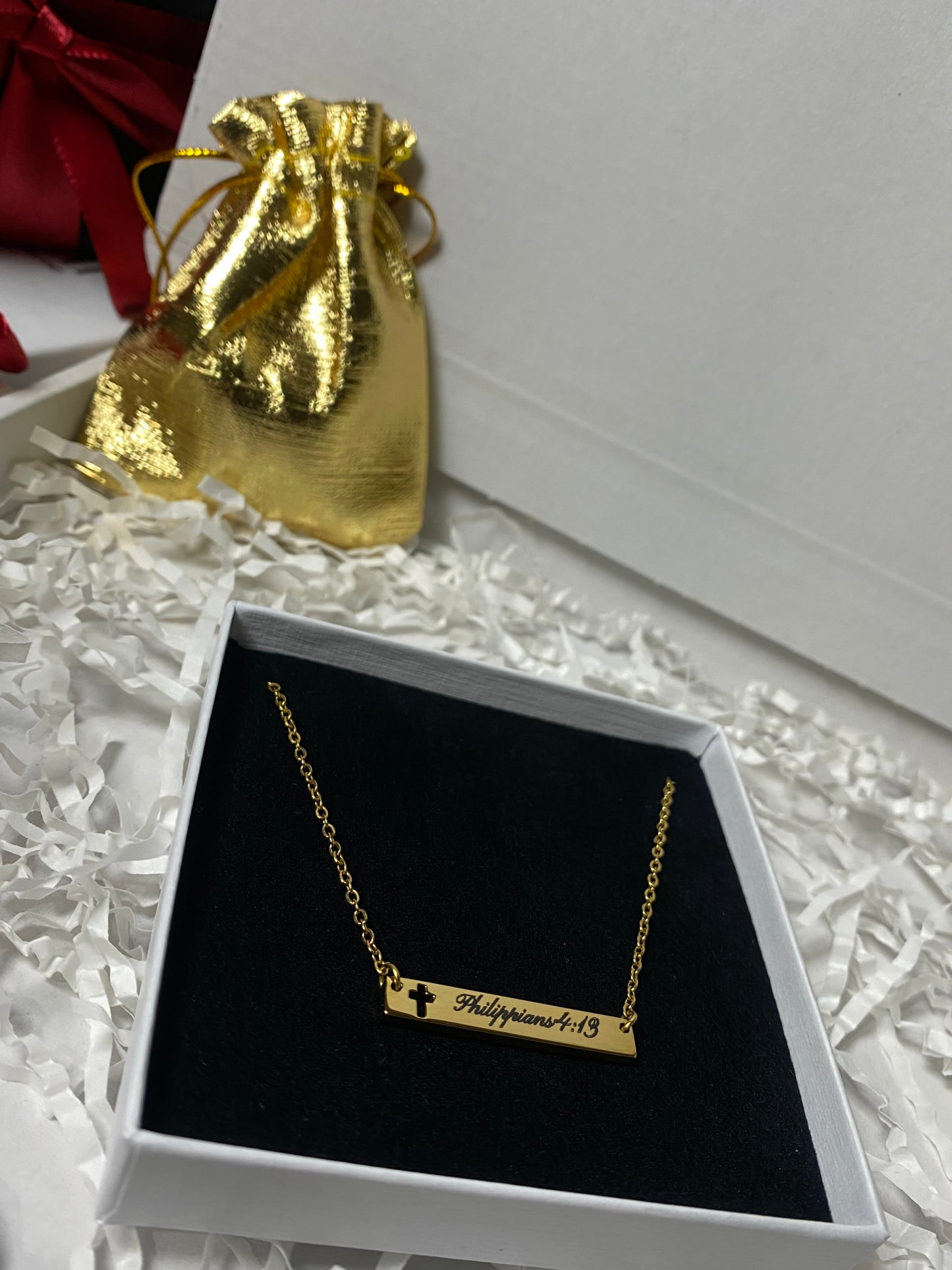 Engravable Cutout Cross Bar Necklace in Gold