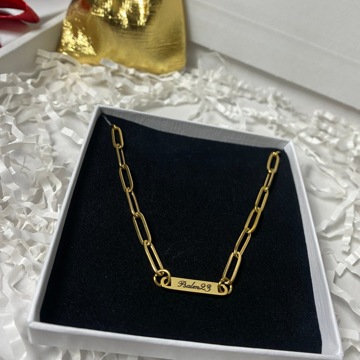 Engravable Paperclip Bar Necklace in Gold