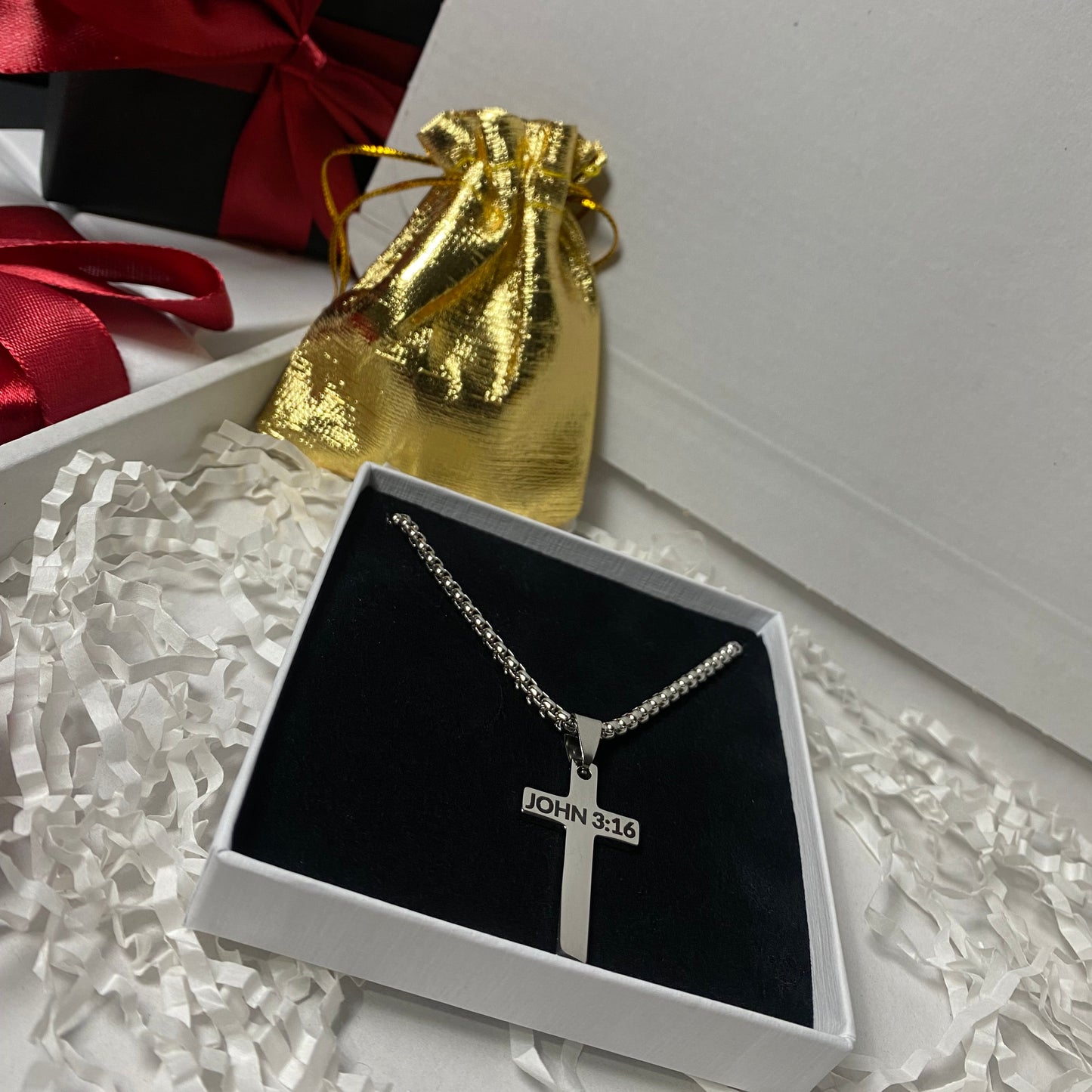 Engravable Cross Necklace with Rounded Box Chain