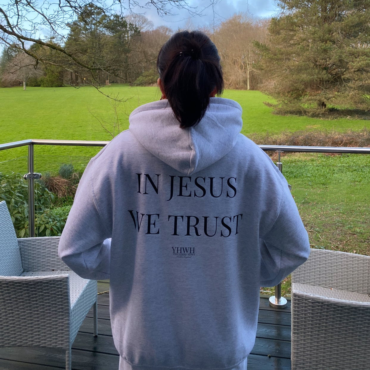 IN JESUS WE TRUST HOODIE - ASH GREY