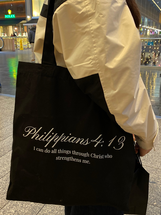 PHILIPPIANS 4:13 TOTE BAG - BLACK
